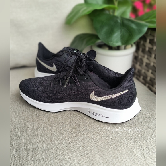 Women's Bling Nike Pegasus 36 Sneakers Black White Customized With Crystals - Picture 4 of 9